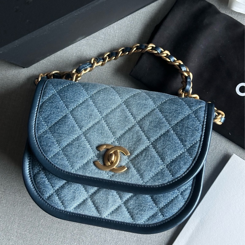Chanel香奈兒絕美經典24S芯片款 牛仔馬鞍包Message bag手提包 肩背包🩵💙🩵-10