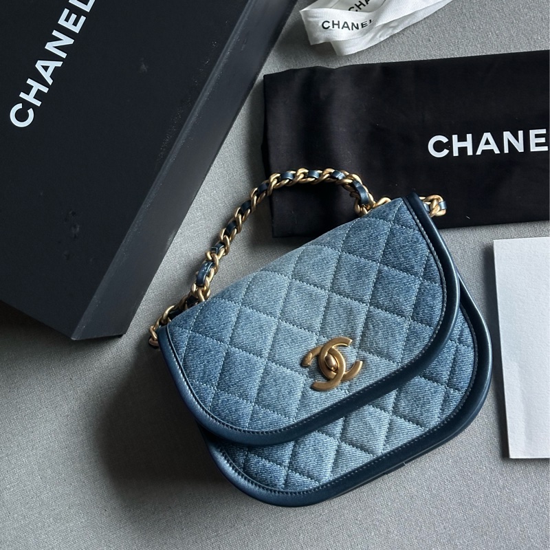 Chanel香奈兒絕美經典24S芯片款 牛仔馬鞍包Message bag手提包 肩背包🩵💙🩵-11