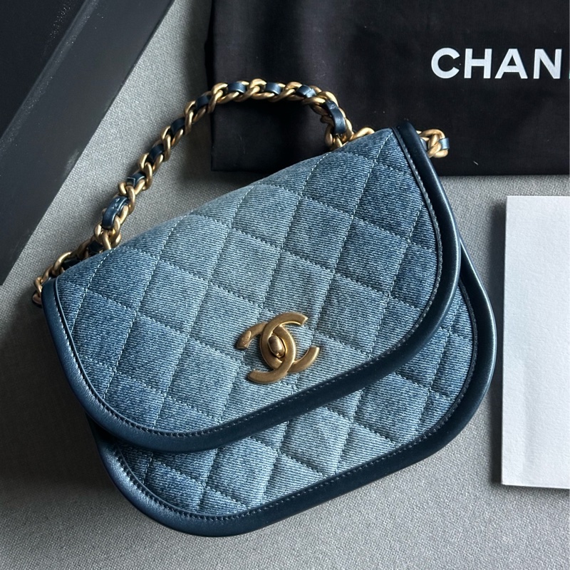 Chanel香奈兒絕美經典24S芯片款 牛仔馬鞍包Message bag手提包 肩背包🩵💙🩵-12