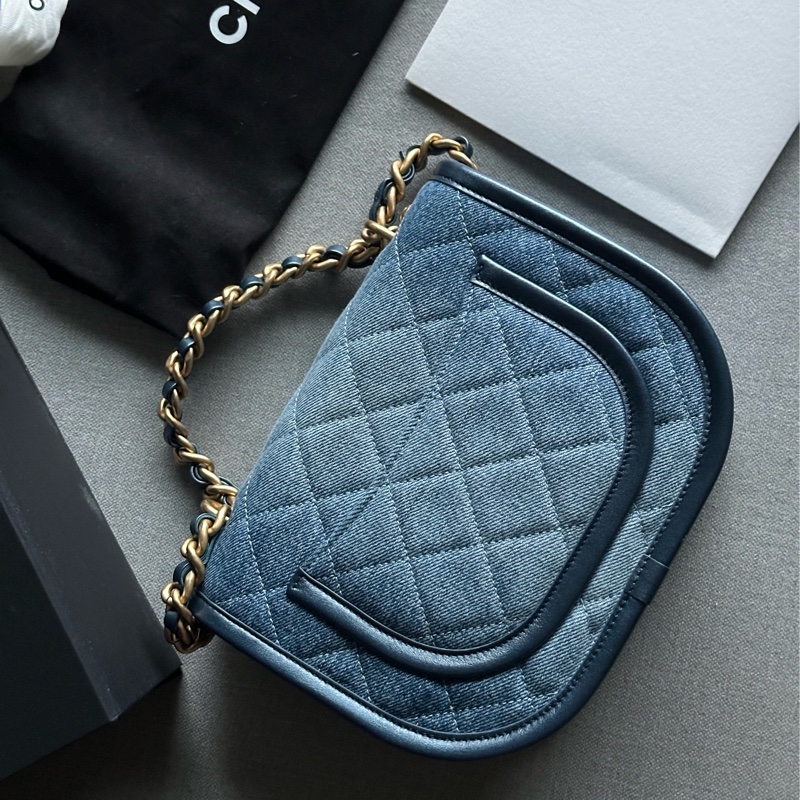 Chanel香奈兒絕美經典24S芯片款 牛仔馬鞍包Message bag手提包 肩背包🩵💙🩵-14