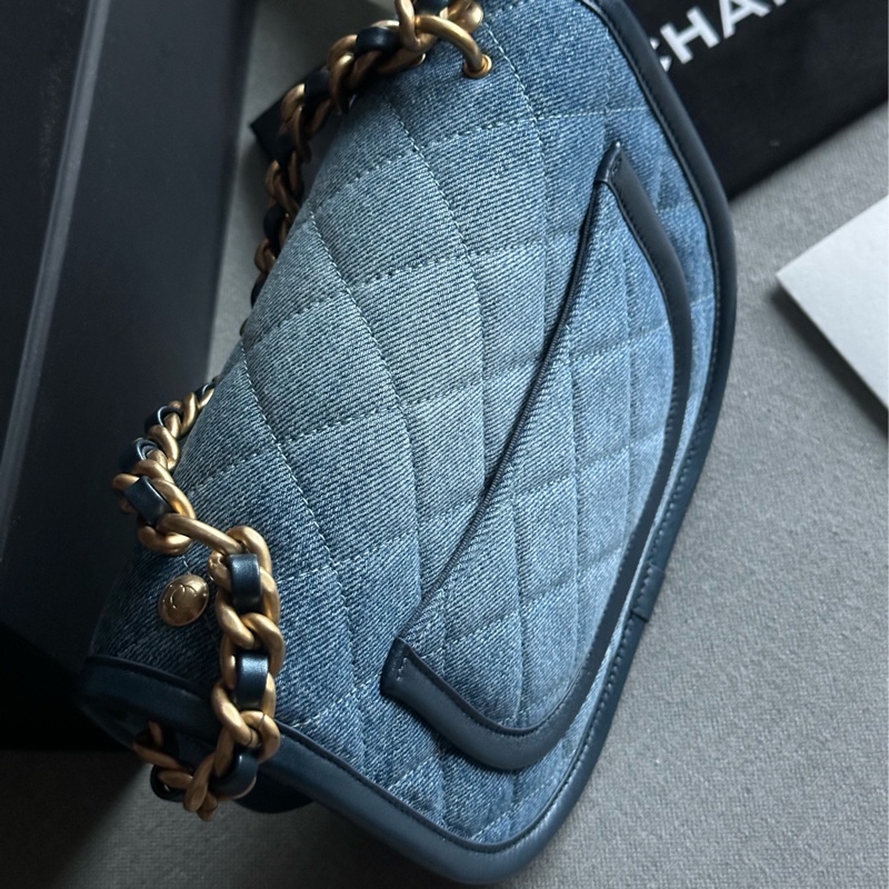 Chanel香奈兒絕美經典24S芯片款 牛仔馬鞍包Message bag手提包 肩背包🩵💙🩵-16