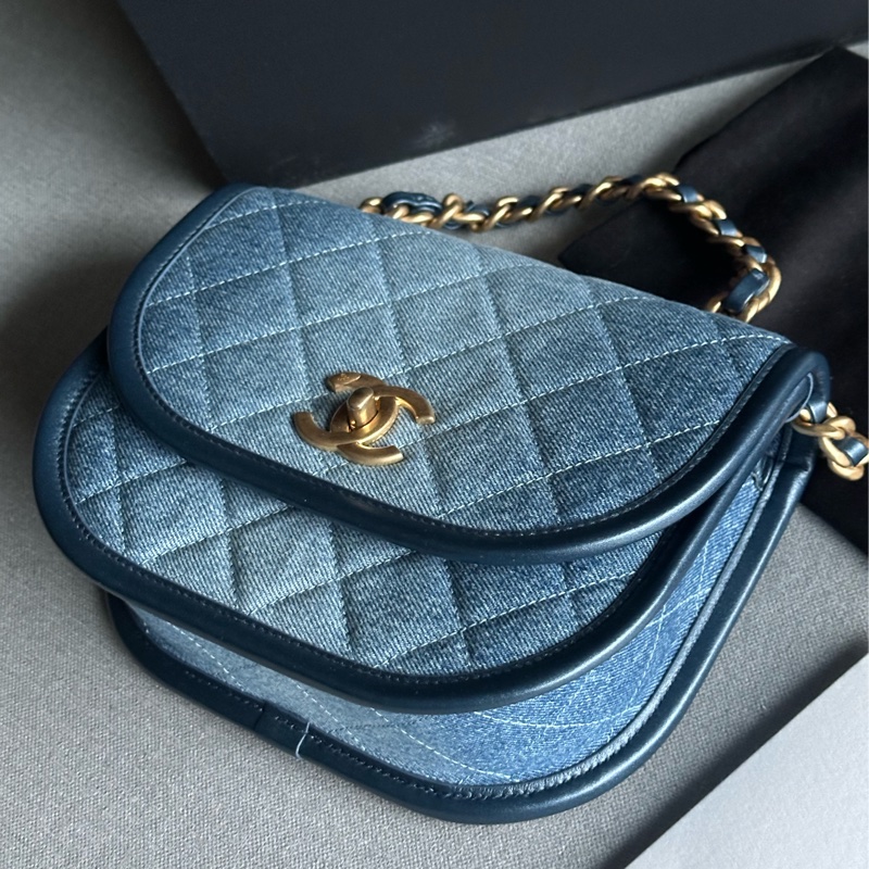 Chanel香奈兒絕美經典24S芯片款 牛仔馬鞍包Message bag手提包 肩背包🩵💙🩵-18