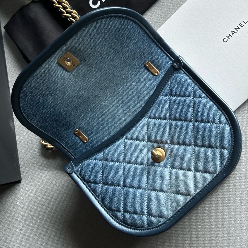 Chanel香奈兒絕美經典24S芯片款 牛仔馬鞍包Message bag手提包 肩背包🩵💙🩵-25