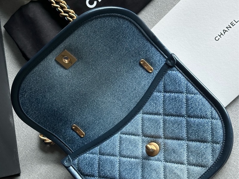 Chanel香奈兒絕美經典24S芯片款 牛仔馬鞍包Message bag手提包 肩背包🩵💙🩵-26