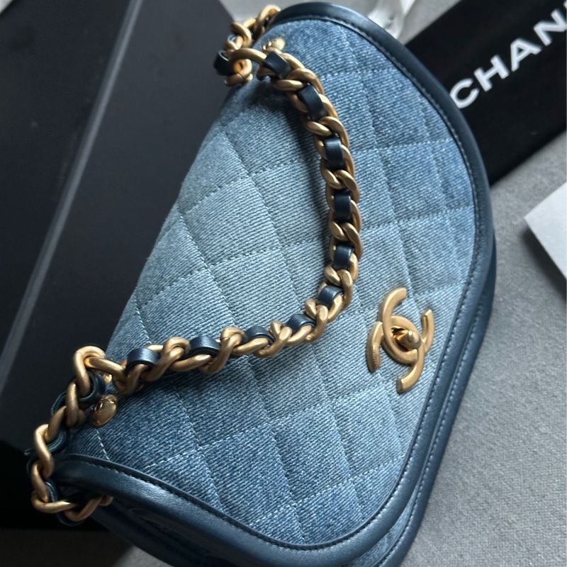 Chanel香奈兒絕美經典24S芯片款 牛仔馬鞍包Message bag手提包 肩背包🩵💙🩵-35
