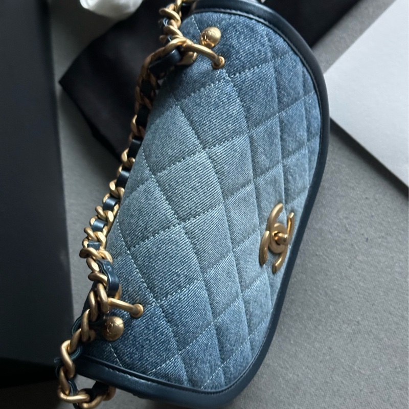 Chanel香奈兒絕美經典24S芯片款 牛仔馬鞍包Message bag手提包 肩背包🩵💙🩵-38