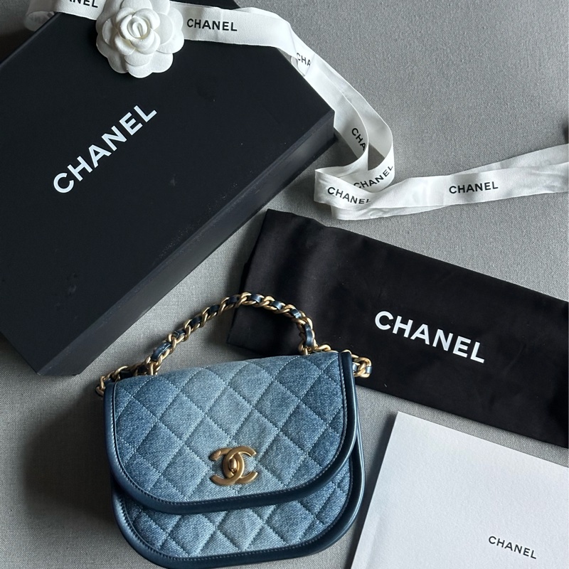 Chanel香奈兒絕美經典24S芯片款 牛仔馬鞍包Message bag手提包 肩背包🩵💙🩵-42