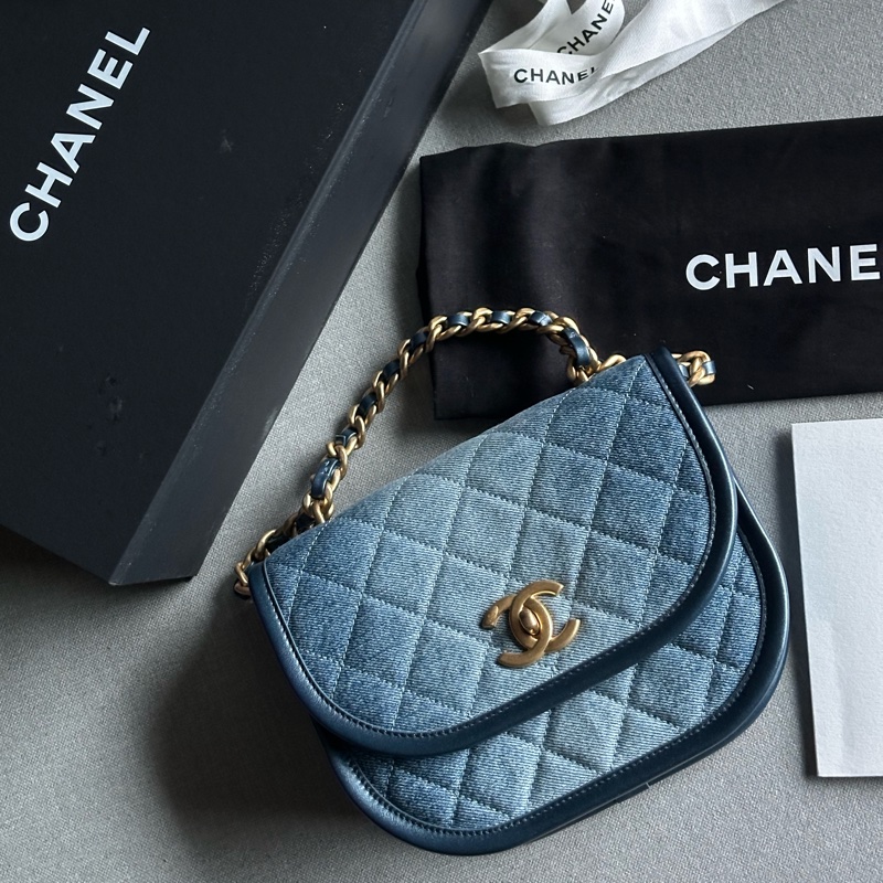 Chanel香奈兒絕美經典24S芯片款 牛仔馬鞍包Message bag手提包 肩背包🩵💙🩵-43