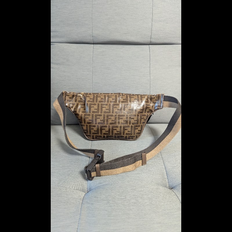 FENDI x FILA 限量 男女同款 聯名款腰包斜挎包 MANIA系列 FF LOGO 咖啡色-1