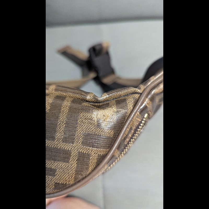 FENDI x FILA 限量 男女同款 聯名款腰包斜挎包 MANIA系列 FF LOGO 咖啡色-6