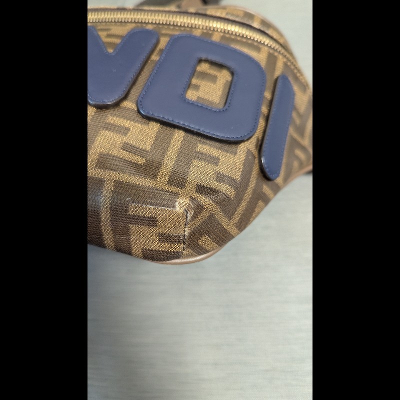 FENDI x FILA 限量 男女同款 聯名款腰包斜挎包 MANIA系列 FF LOGO 咖啡色-7