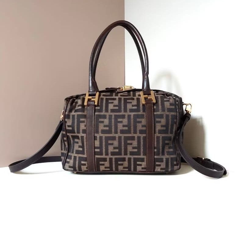 【LA LUNE】稀有中古二手Fendi老花復古波士頓小包斜背包單肩包側背包皮革包-1