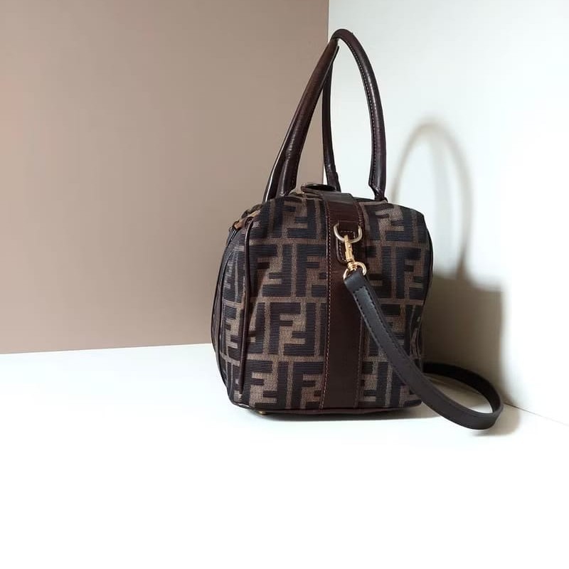 【LA LUNE】稀有中古二手Fendi老花復古波士頓小包斜背包單肩包側背包皮革包-3