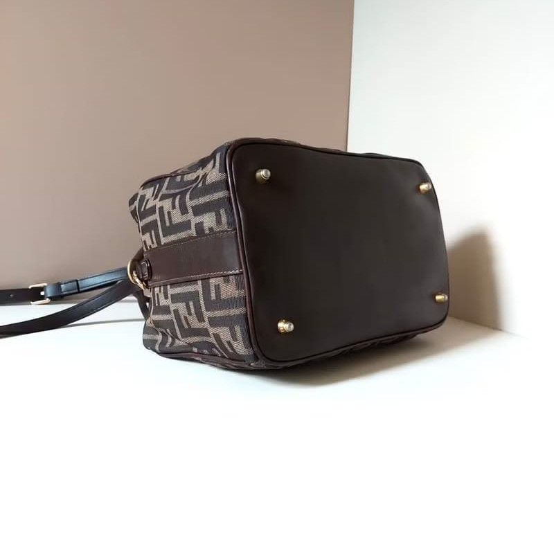 【LA LUNE】稀有中古二手Fendi老花復古波士頓小包斜背包單肩包側背包皮革包-8