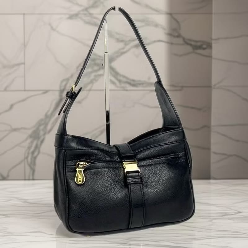 【LA LUNE】稀有中古二手Loewe黑色簡約復古包皮革腋下包側背孭單肩小包手袋-0