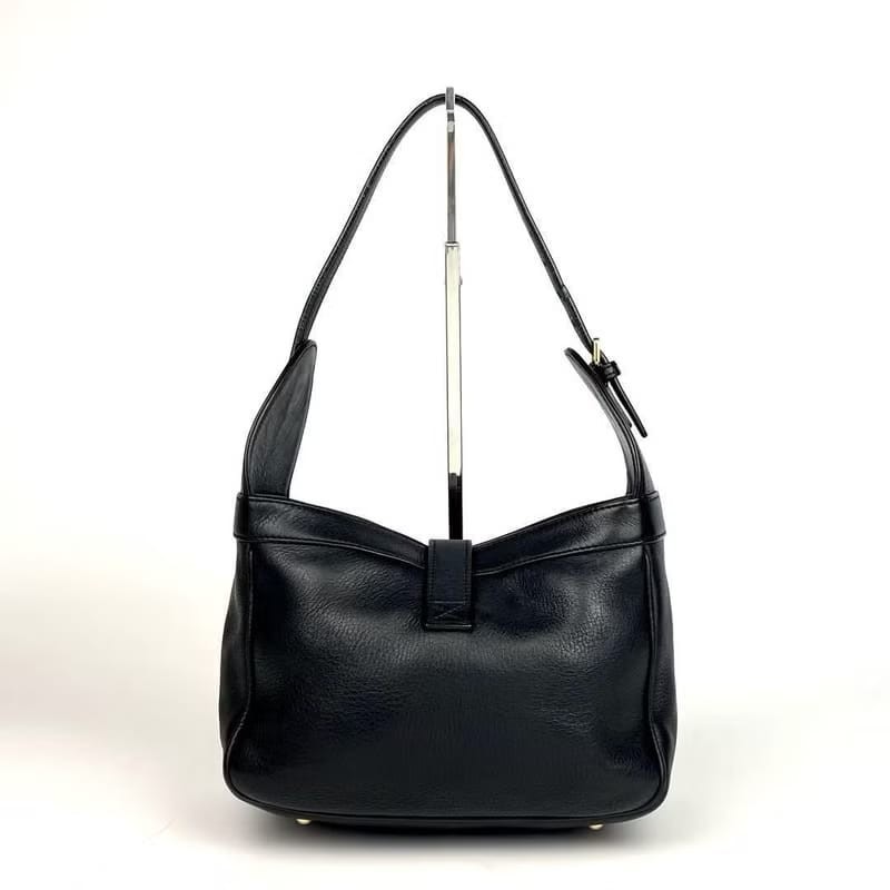 【LA LUNE】稀有中古二手Loewe黑色簡約復古包皮革腋下包側背孭單肩小包手袋-1