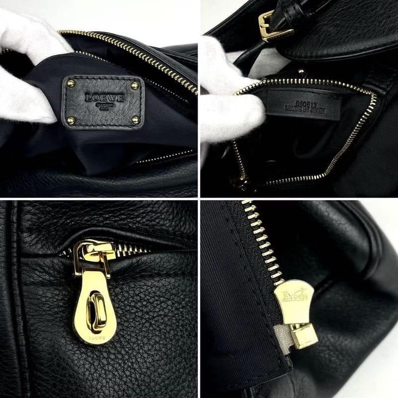 【LA LUNE】稀有中古二手Loewe黑色簡約復古包皮革腋下包側背孭單肩小包手袋-2