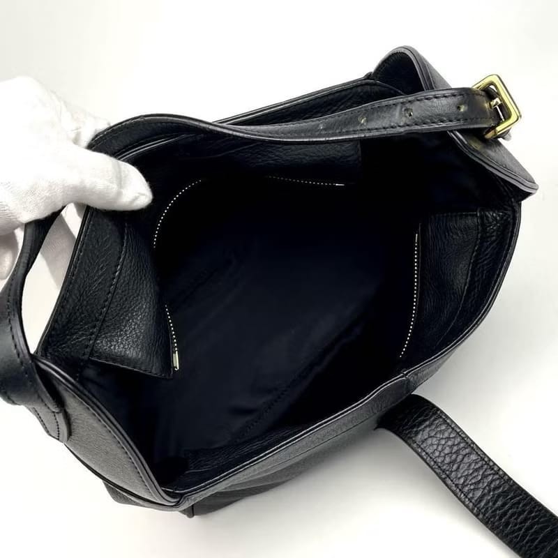 【LA LUNE】稀有中古二手Loewe黑色簡約復古包皮革腋下包側背孭單肩小包手袋-6