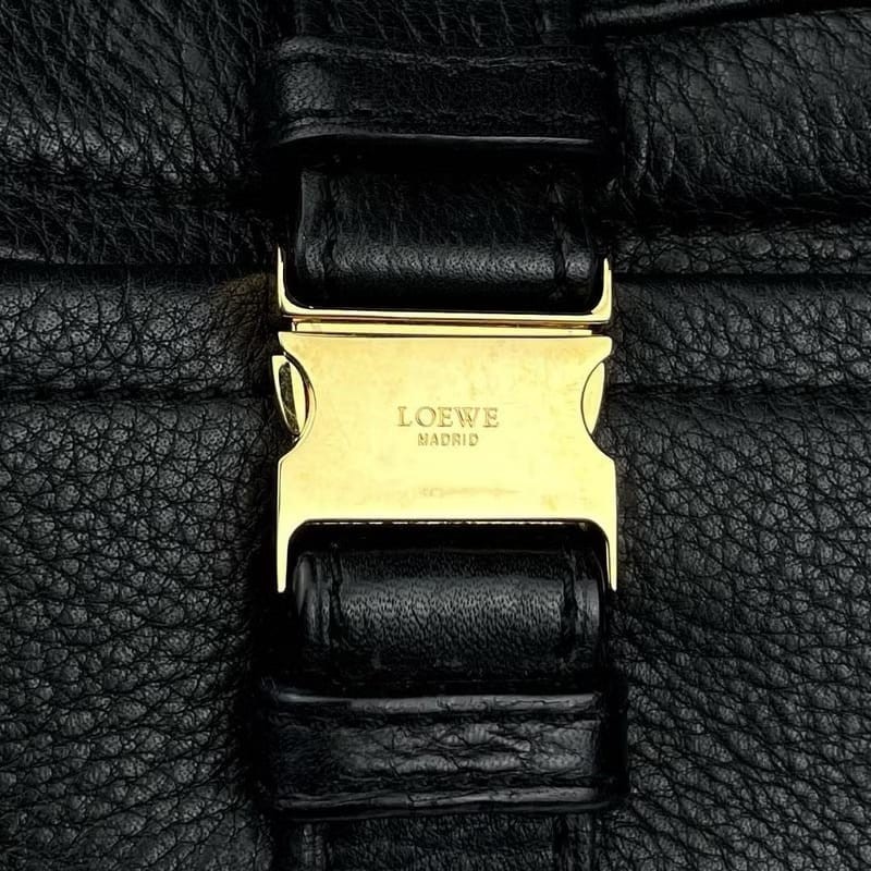 【LA LUNE】稀有中古二手Loewe黑色簡約復古包皮革腋下包側背孭單肩小包手袋-8