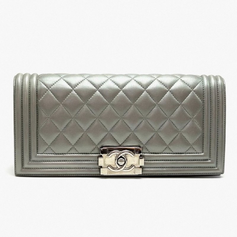 CHANEL 銀色銀扣 Leboy手拿包26*13*3 98新配件塵袋-0