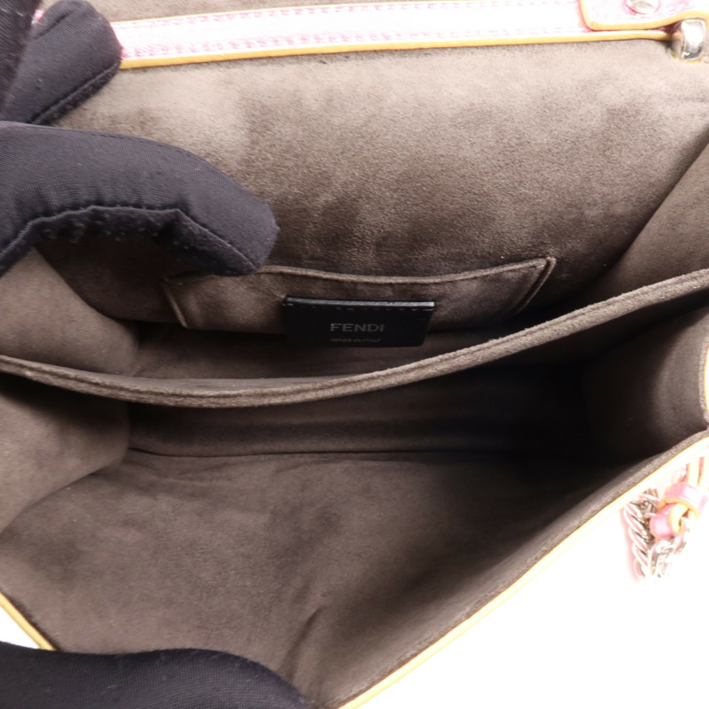 FENDI 牛皮皮革Ken I銀扣鏈帶肩背袋-12