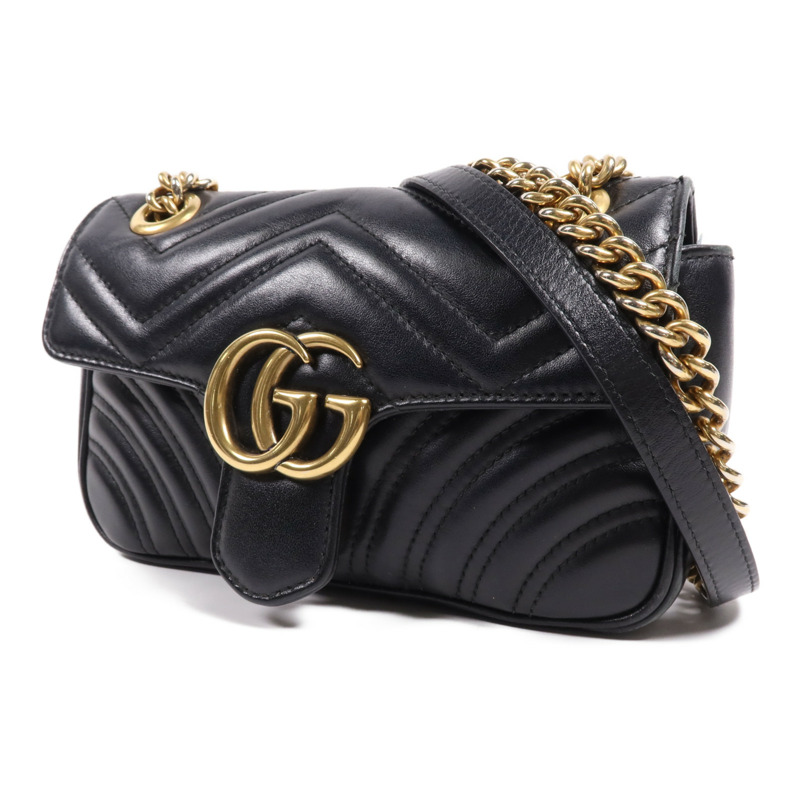 GUCCI 牛皮皮革GG Marmont金扣鏈帶肩背袋-1