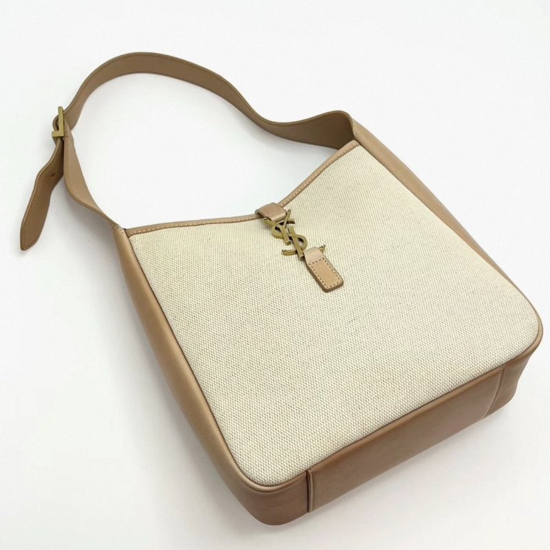 YSL 帆布拼皮金扣hobo肩背腋下子母包 22*22*9 98新配件塵袋-1