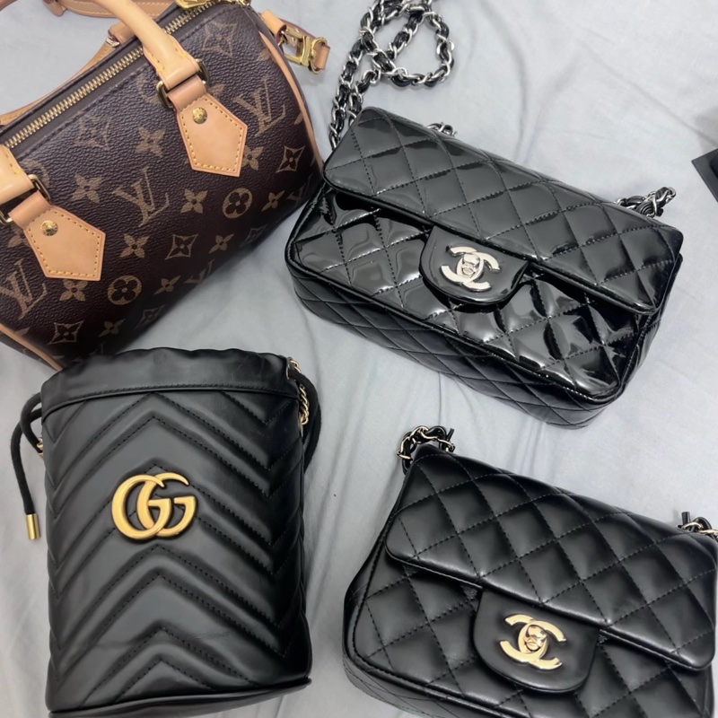 Chanel CF黑銀漆皮包-0