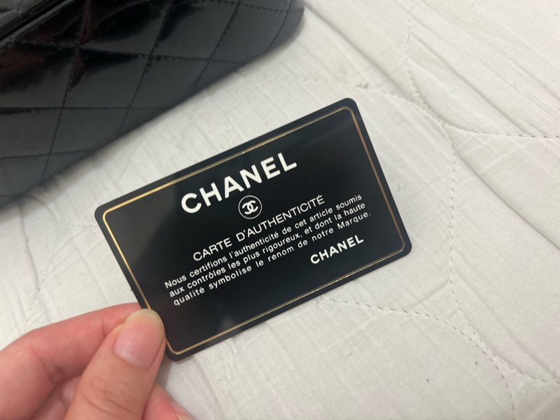 Chanel CF黑銀漆皮包-4