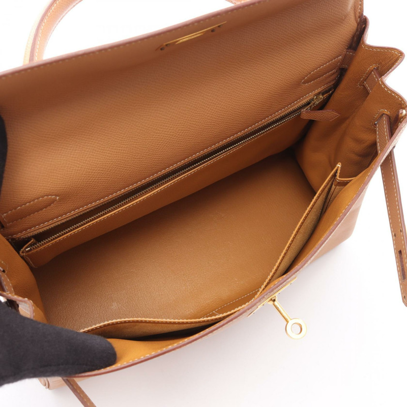 愛馬仕 Kelly 32 單肩手提包，庫爾舍維爾皮革，天然貂皮色，二手，金色五金-2