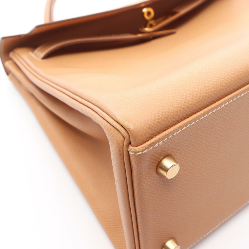 愛馬仕 Kelly 32 單肩手提包，庫爾舍維爾皮革，天然貂皮色，二手，金色五金-9