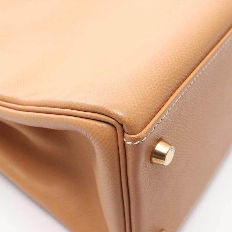 愛馬仕 Kelly 32 單肩手提包，庫爾舍維爾皮革，天然貂皮色，二手，金色五金-12