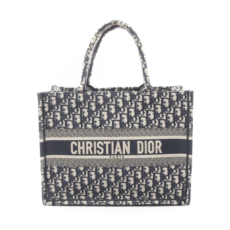 Dior BOOK TOTE 中型斜背包 M1296ZRIWM928 帆布皮革 米色 海軍藍 二手-0