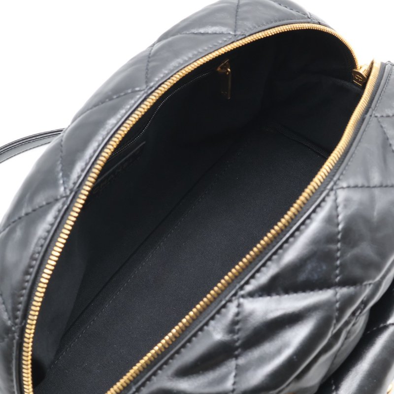 CHANEL 皺摺小牛皮保齡球包 - 大號黑金-3