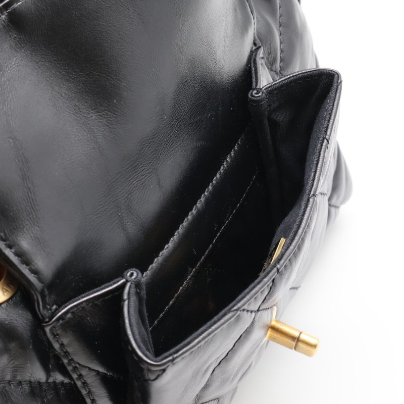 CHANEL 皺摺小牛皮保齡球包 - 大號黑金-4