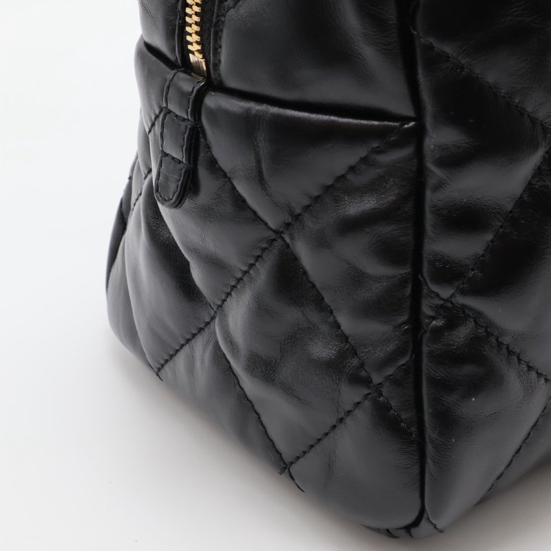 CHANEL 皺摺小牛皮保齡球包 - 大號黑金-7