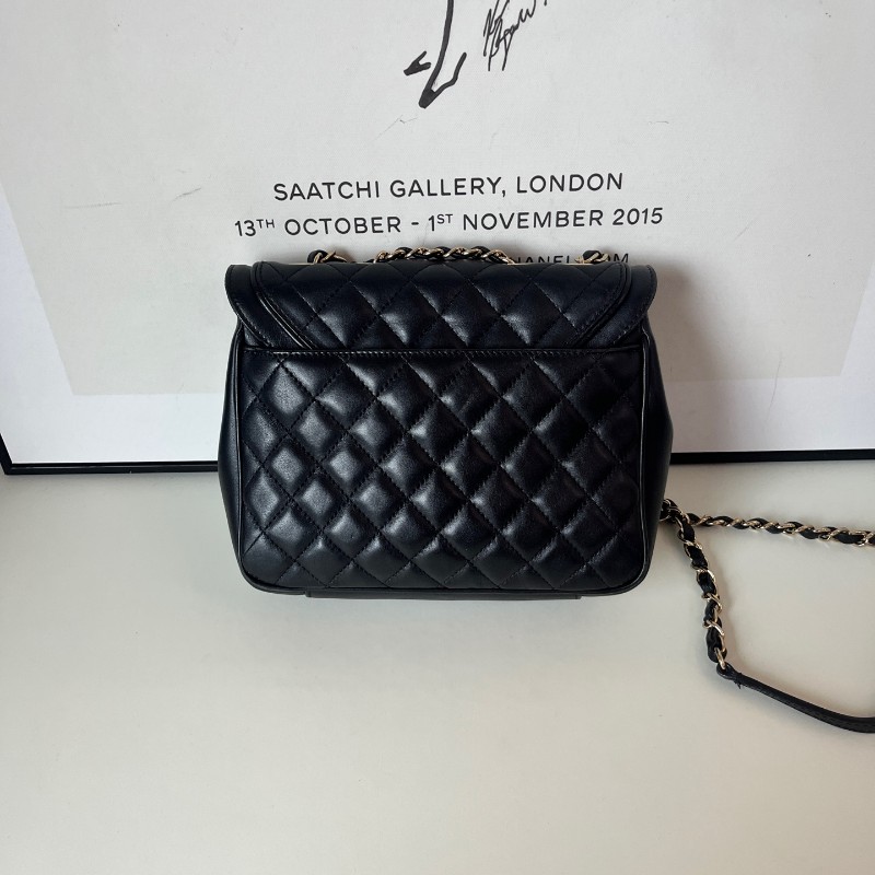 Chanel 黑金羊皮菱格大號方胖子 鏈條包-2