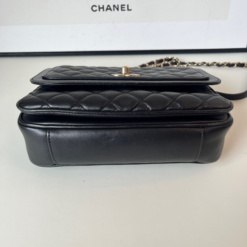 Chanel 黑金羊皮菱格大號方胖子 鏈條包-3