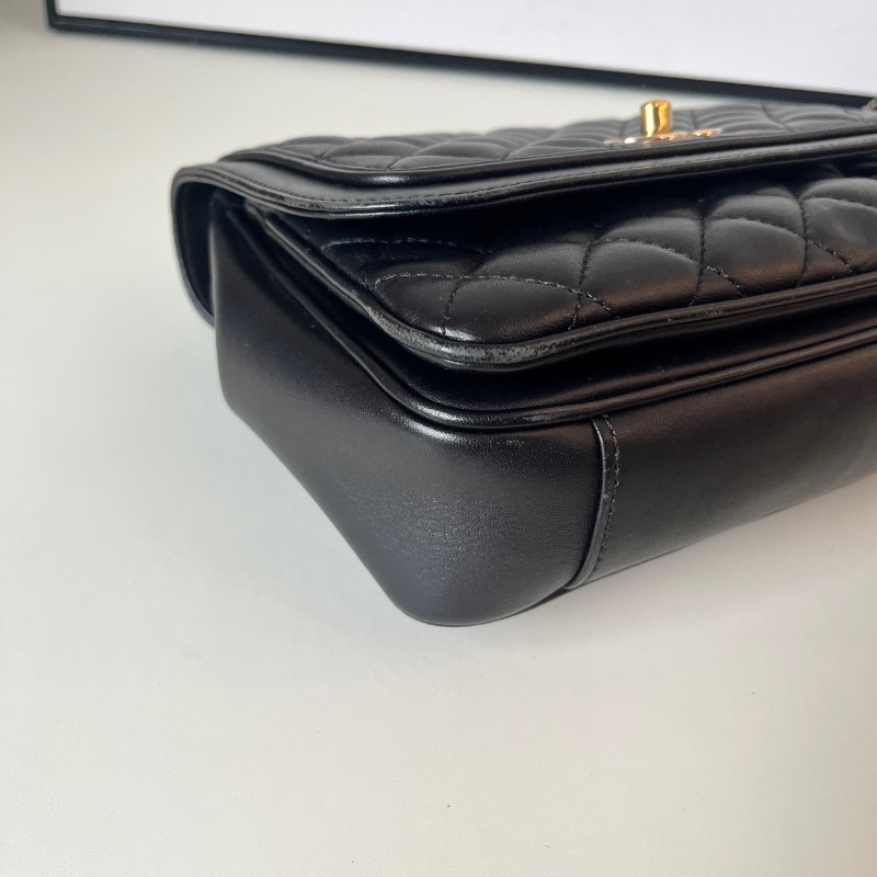 Chanel 黑金羊皮菱格大號方胖子 鏈條包-4