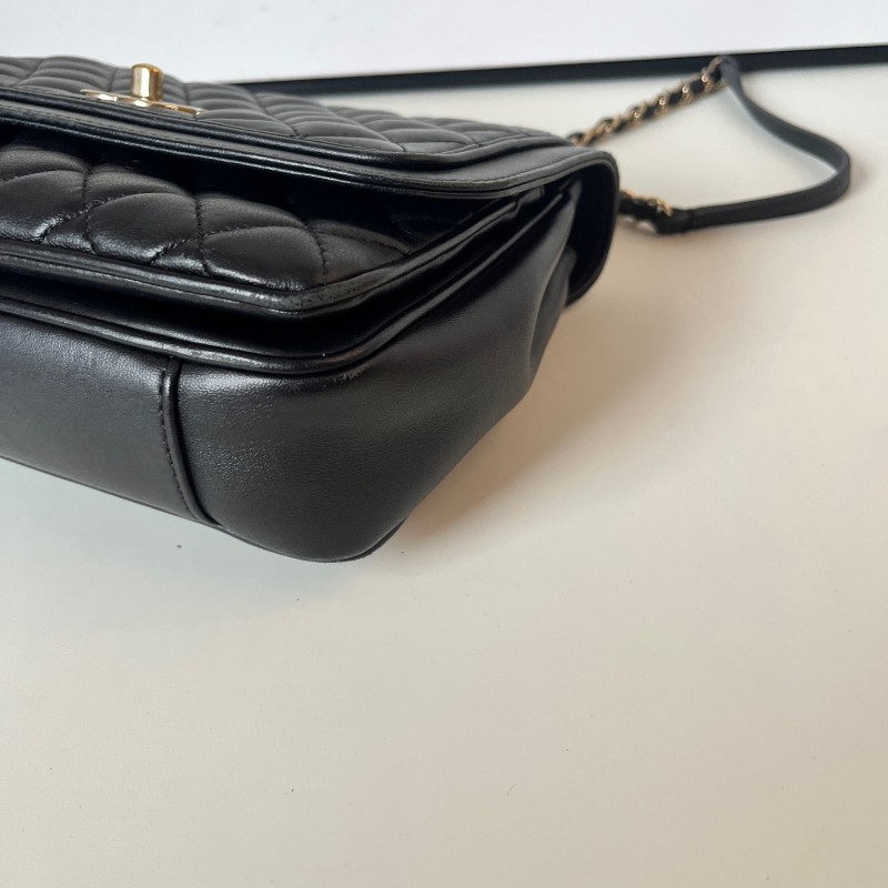 Chanel 黑金羊皮菱格大號方胖子 鏈條包-5