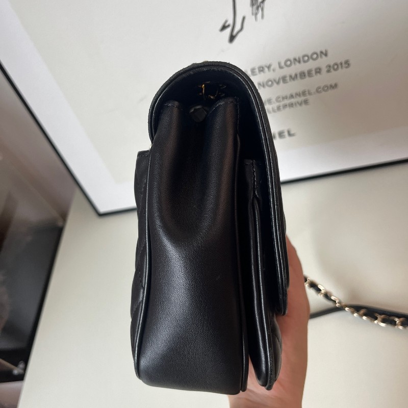 Chanel 黑金羊皮菱格大號方胖子 鏈條包-7