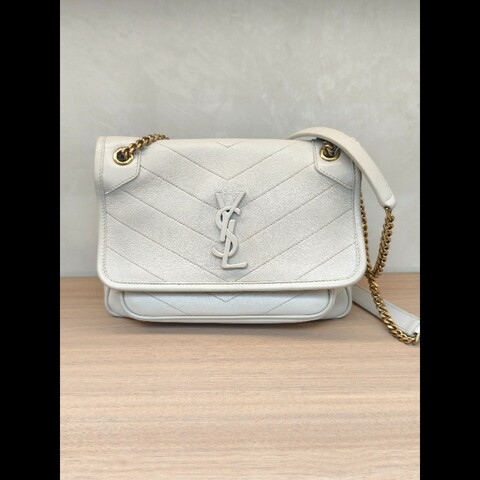 YSL聖羅蘭 Niki肩背斜背包 白色小號 D扣