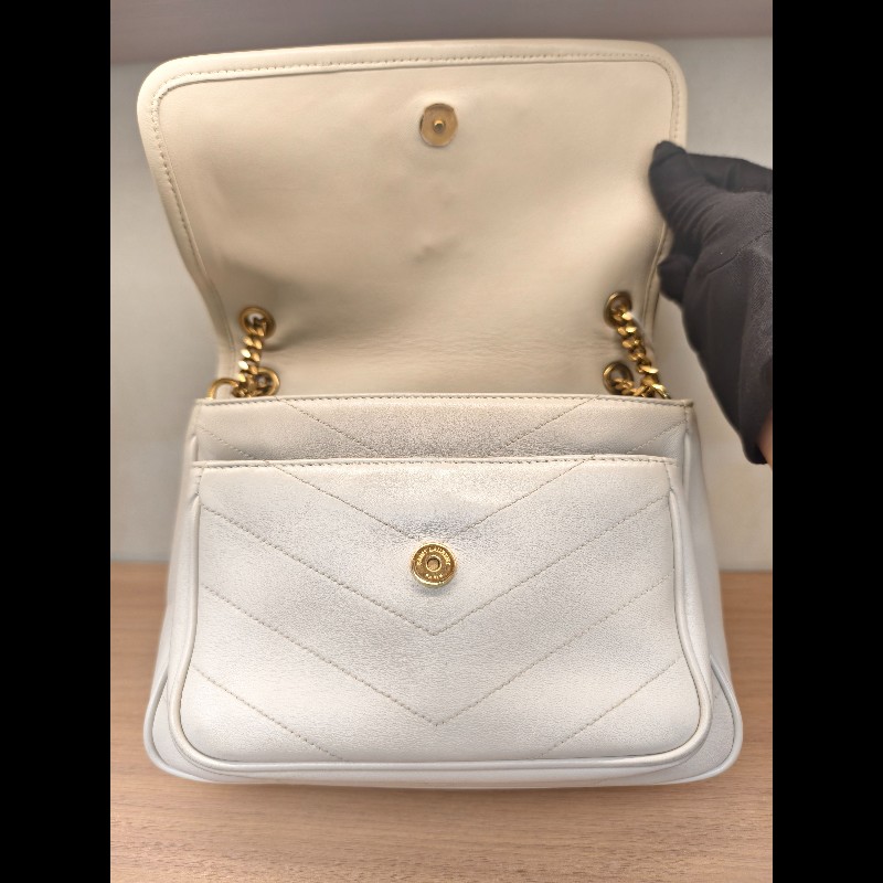 YSL聖羅蘭 Niki肩背斜背包 白色小號 D扣-7