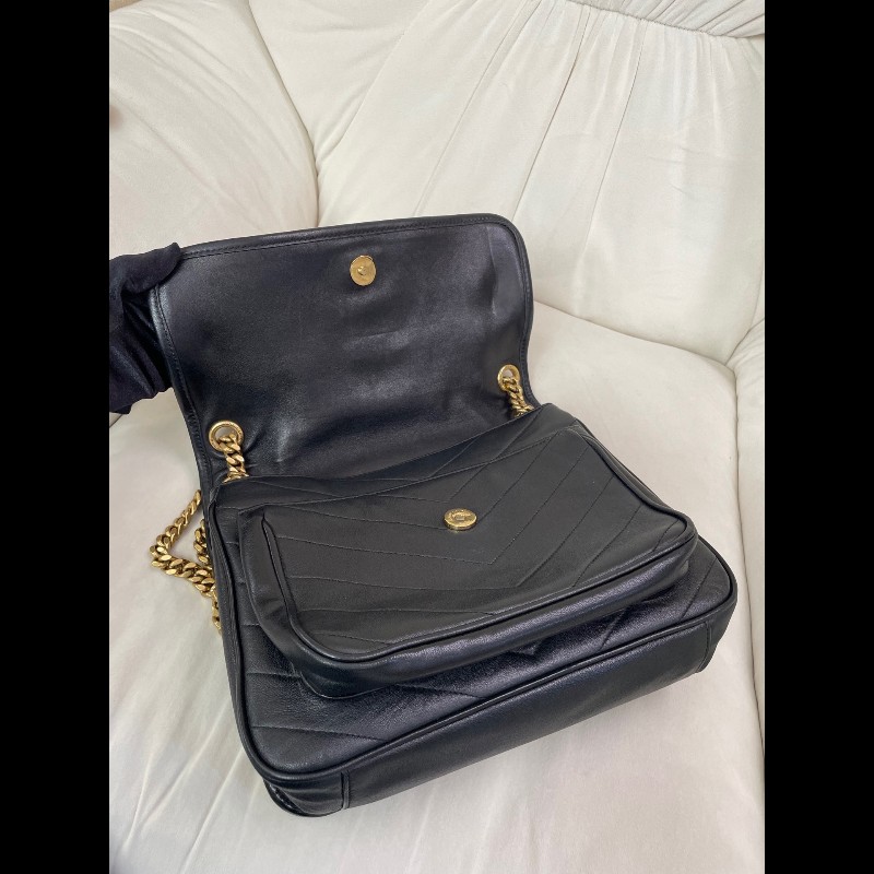 YSL黑金中號羊皮D扣 肩背包斜背包-7