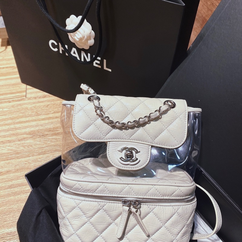 CHANEL油蠟皮透明後背包-8
