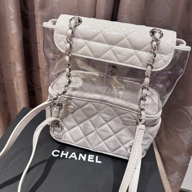 CHANEL油蠟皮透明後背包-9