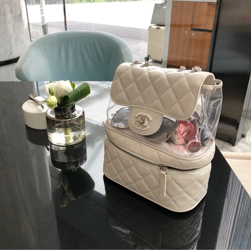 CHANEL油蠟皮透明後背包-0