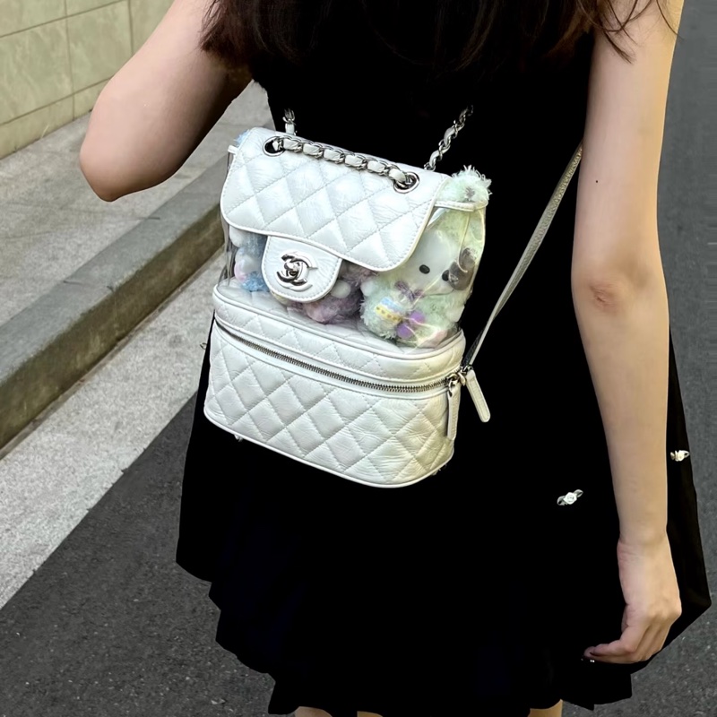 CHANEL油蠟皮透明後背包-1