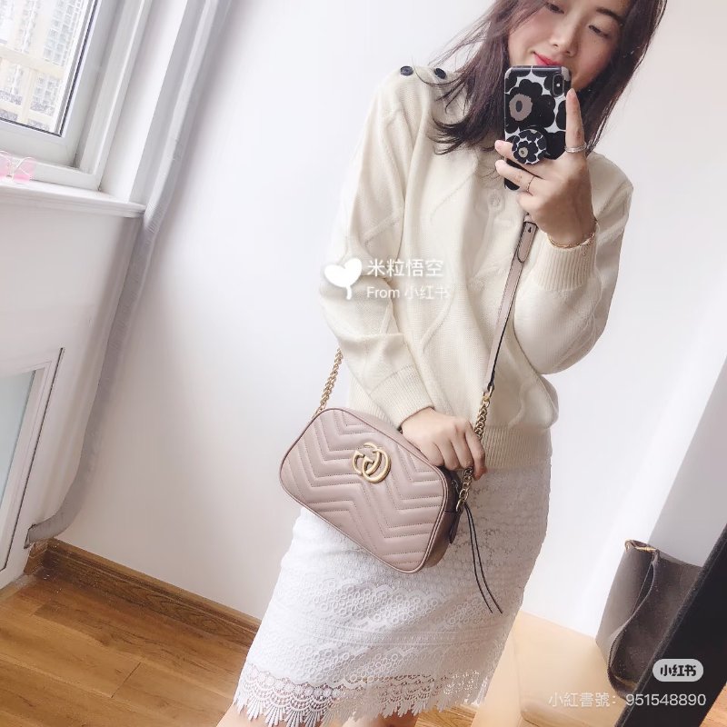 GUCCI Marmont相機包 - 小號藕粉-1