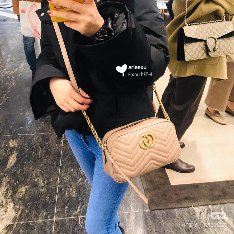 GUCCI Marmont相機包 - 小號藕粉-11